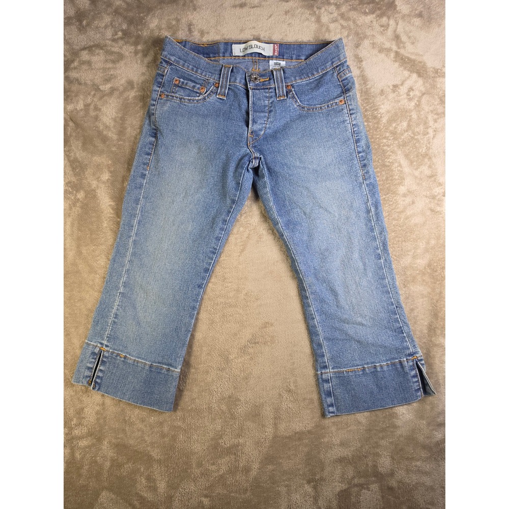 Levis Low Slouch Cropped Jeans Womens 1 Medium Wash Denim Capri Side Slit Pants